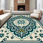 Intricate Teal Blossom Mandala Rug