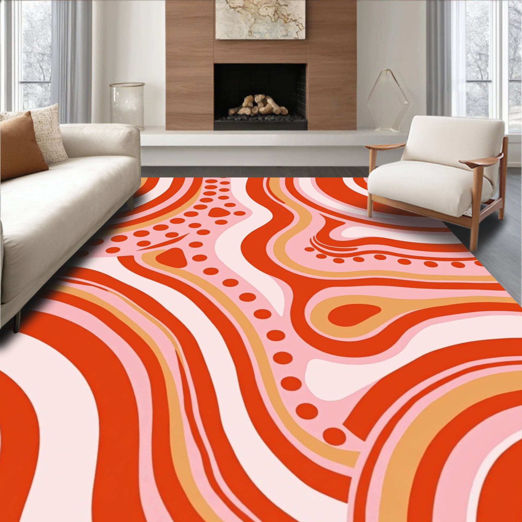 Retro Abstract Swirls Pattern Rug