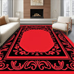 Ornate Red Black Floral Border Design Rug