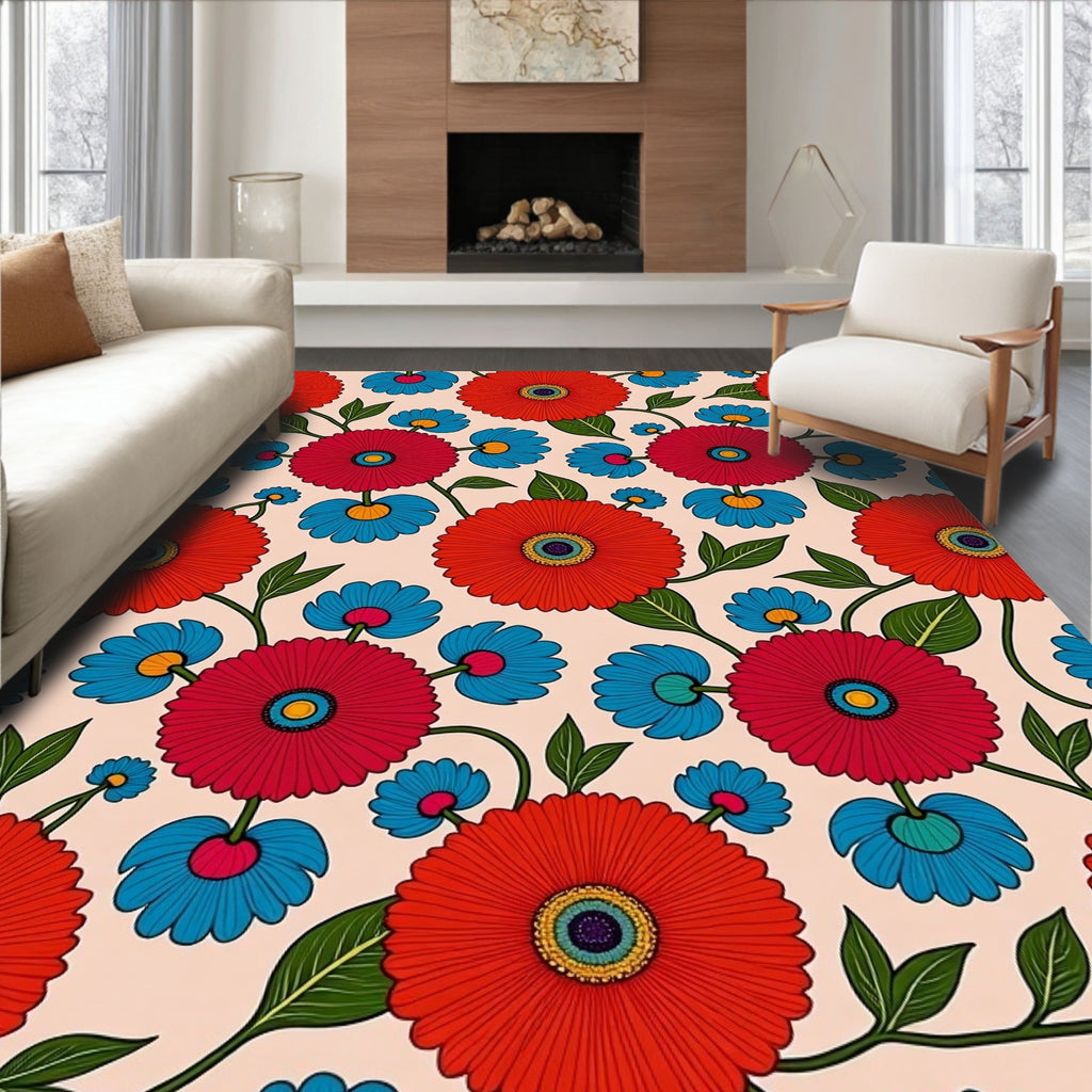 Retro Floral Bold Bloom Design Rug