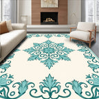 Teal Floral Swirl Detailed Pattern Rug
