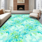 Aqua Teal Floral Abstract Render Rug