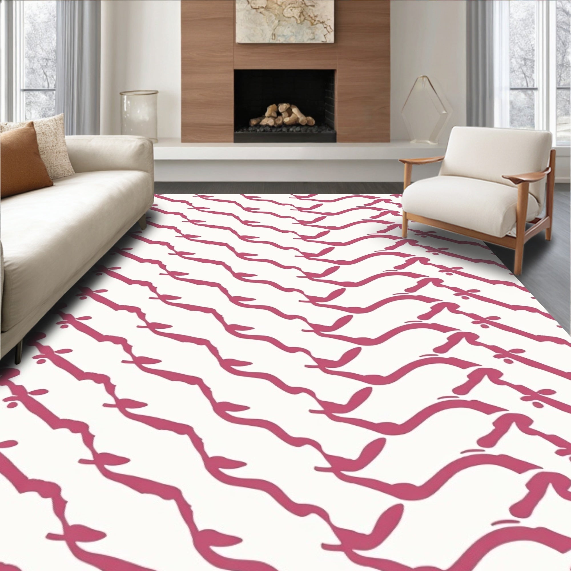 Pink Wavy Strokes Pattern Rug