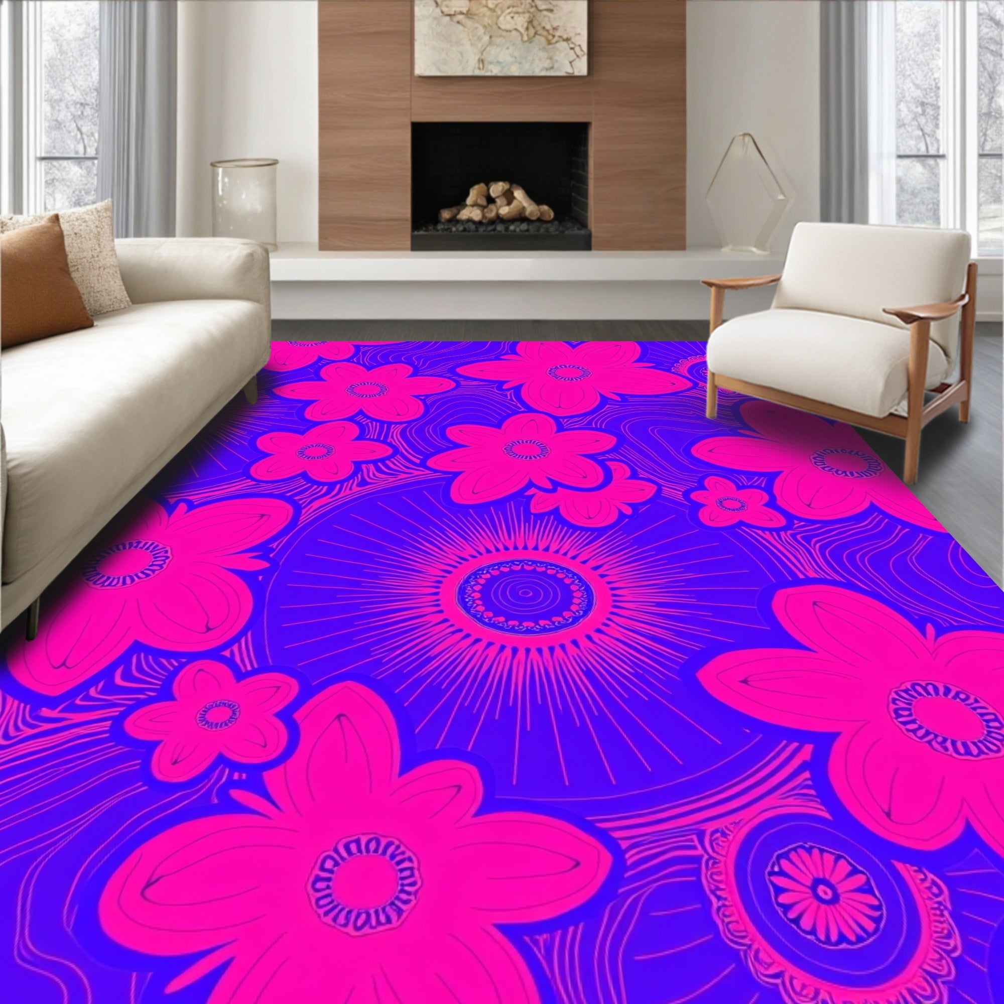 Vibrant Floral Wave Pattern Rug