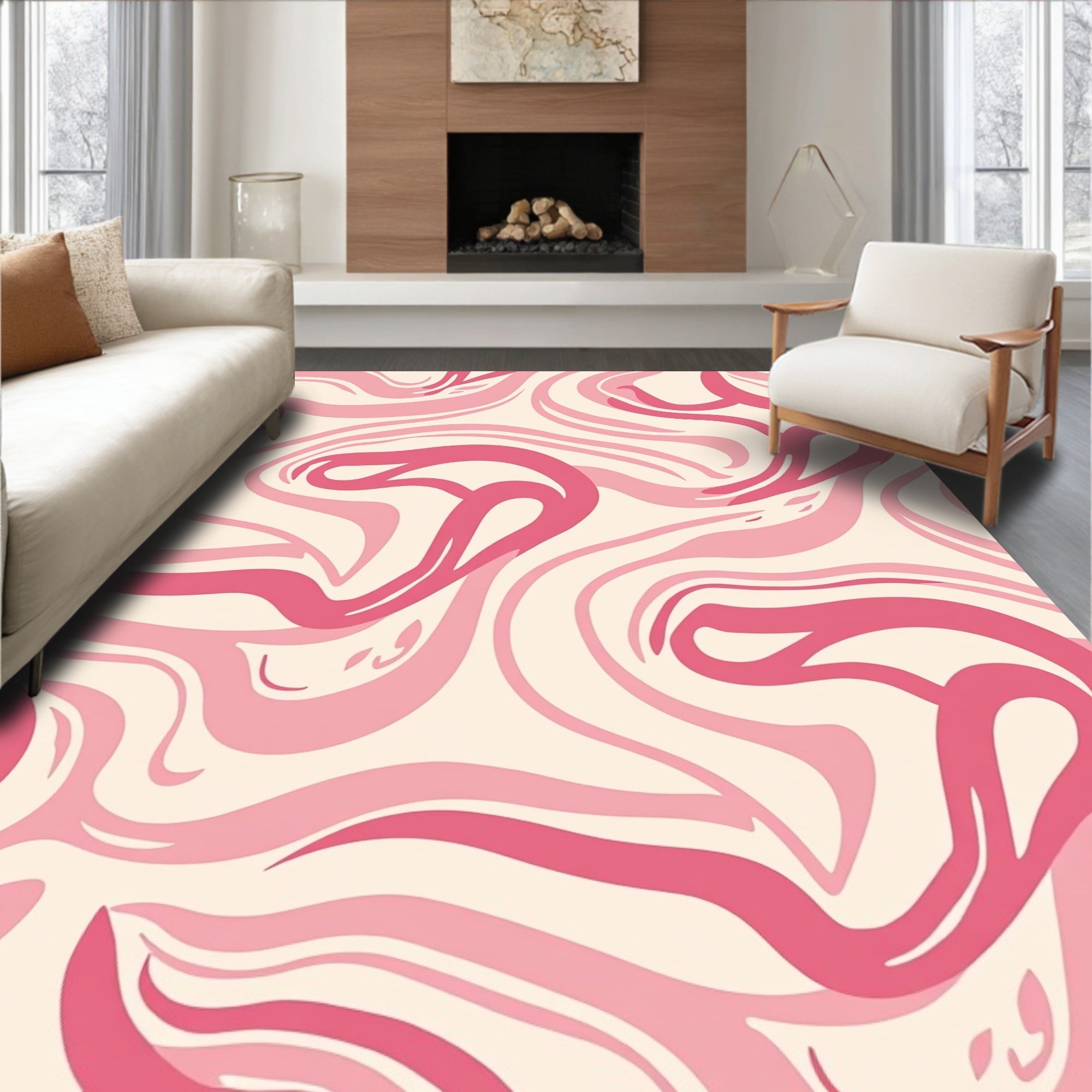 Pink Swirling Abstract Pattern Rug