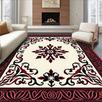 Elegant Red Black Classic Medallion Design Rug
