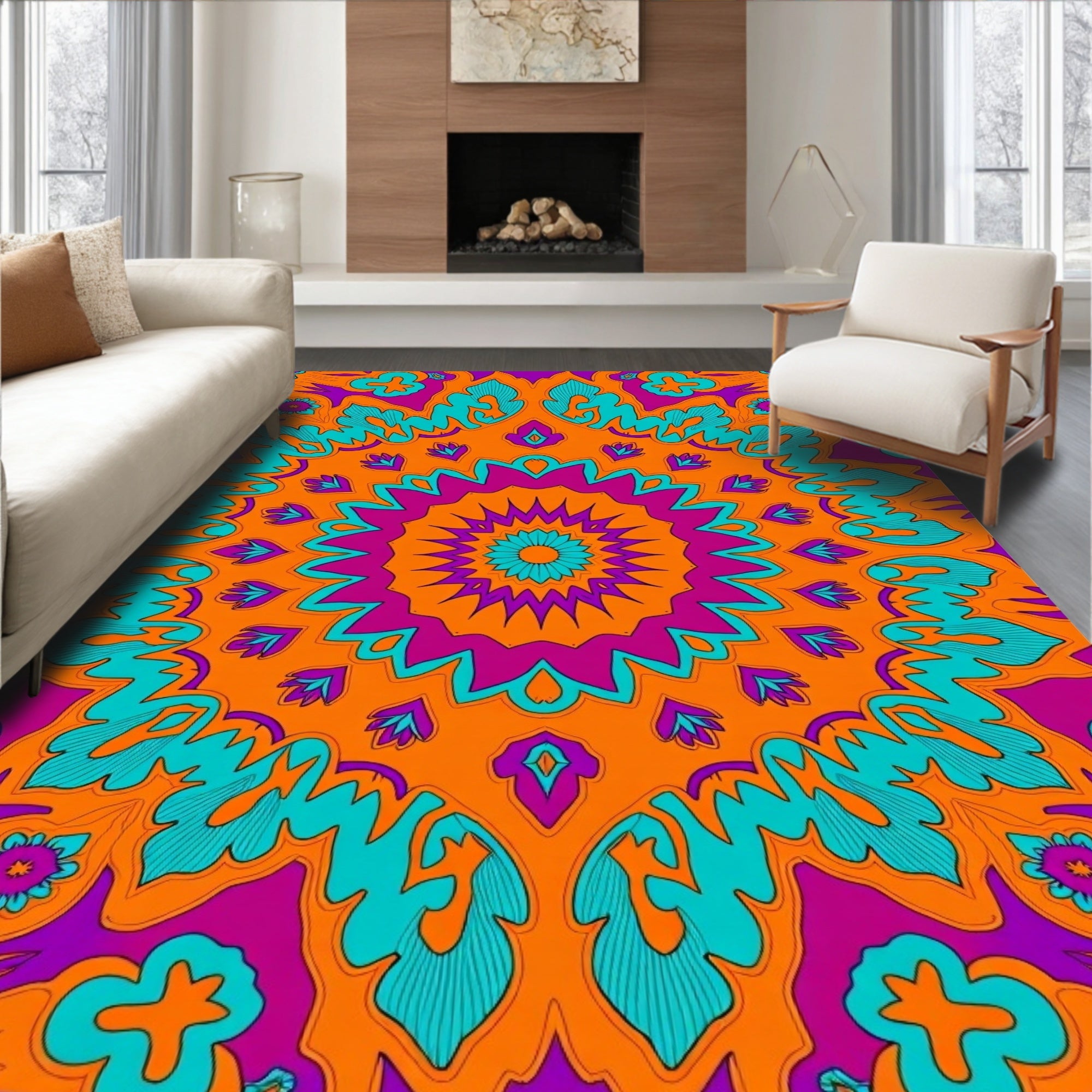 Groovy Abstract Floral Mandala Rug