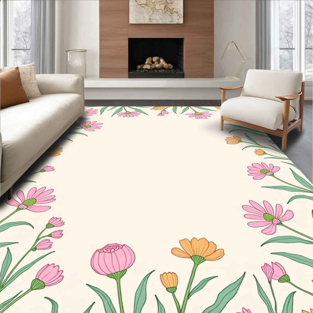 Pastel Floral Meadow Design Rug