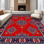 Red Sunburst Patterned Decorative Rug