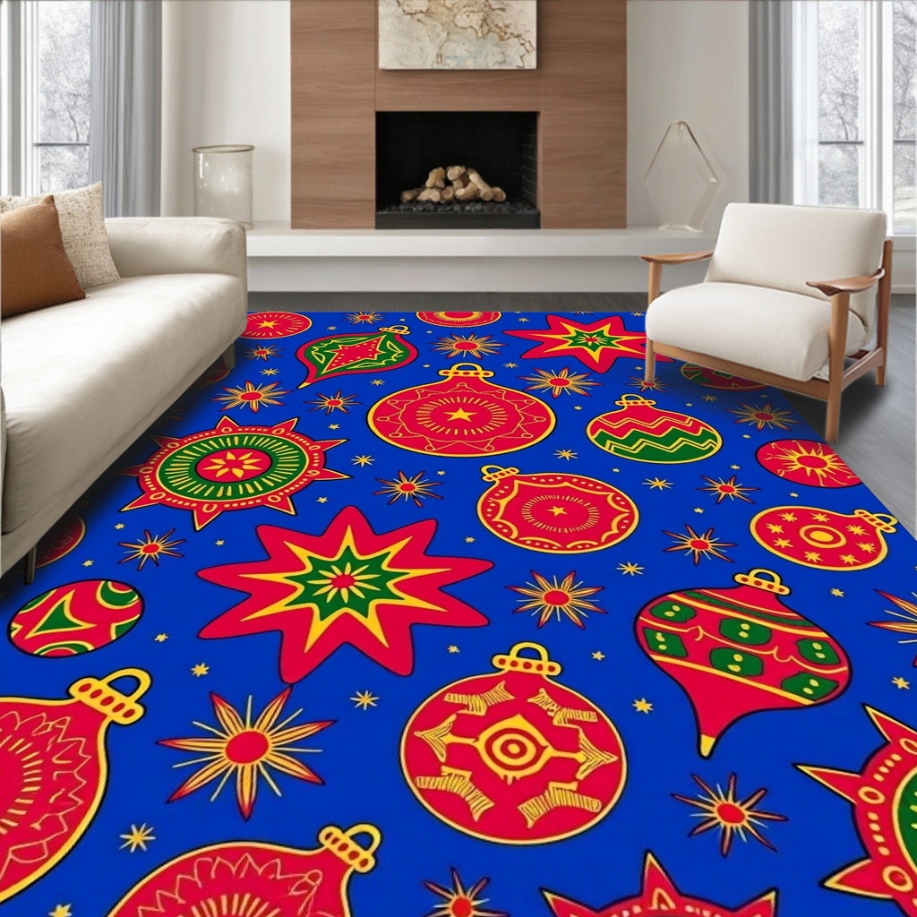 Festive Red Green Star Bauble Garland Rug