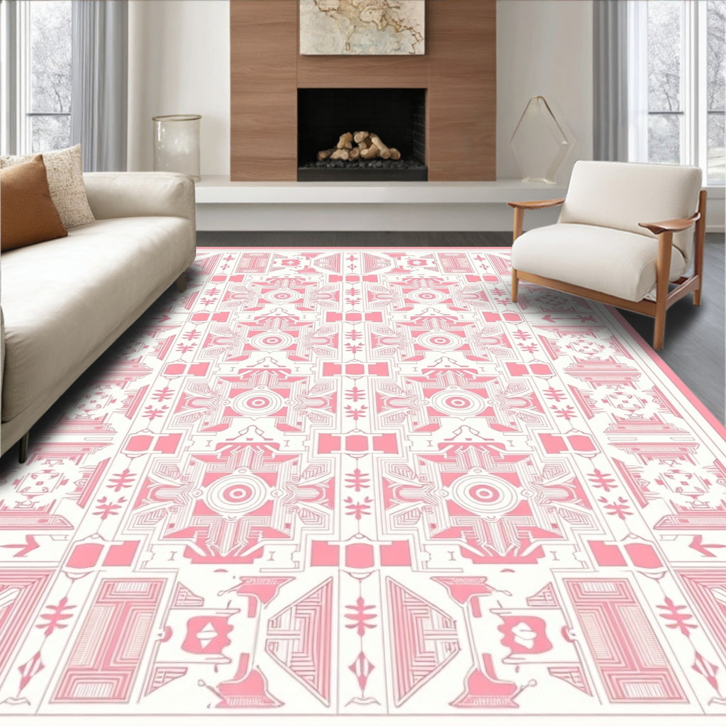 Pink Geometric Symmetry Pattern Rug