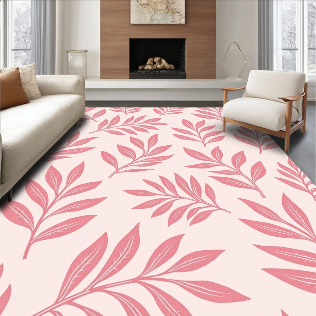 Pink Leaf Patterned Contemporary Rug