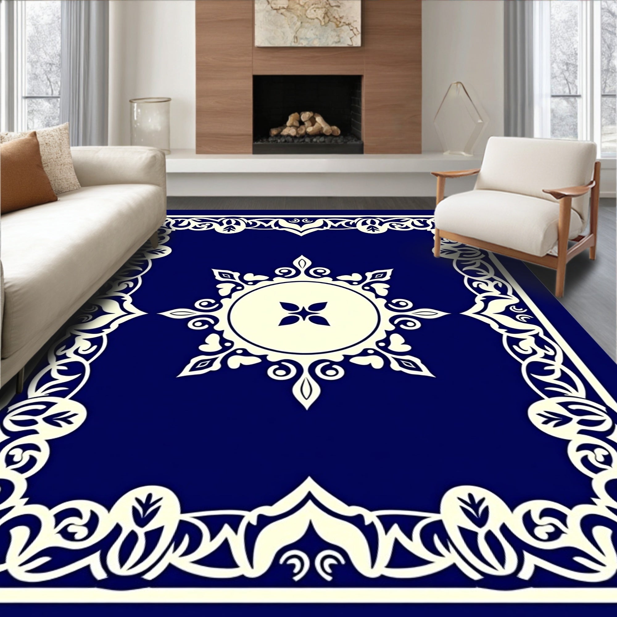 Ornate Floral Medallion Border Rug