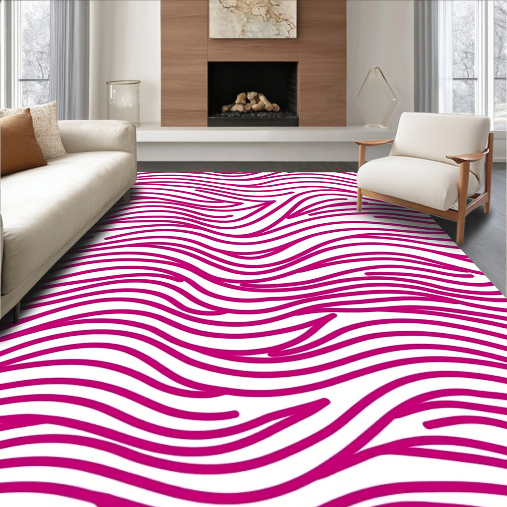 Vibrant Pink Wavy Stripes Pattern Rug