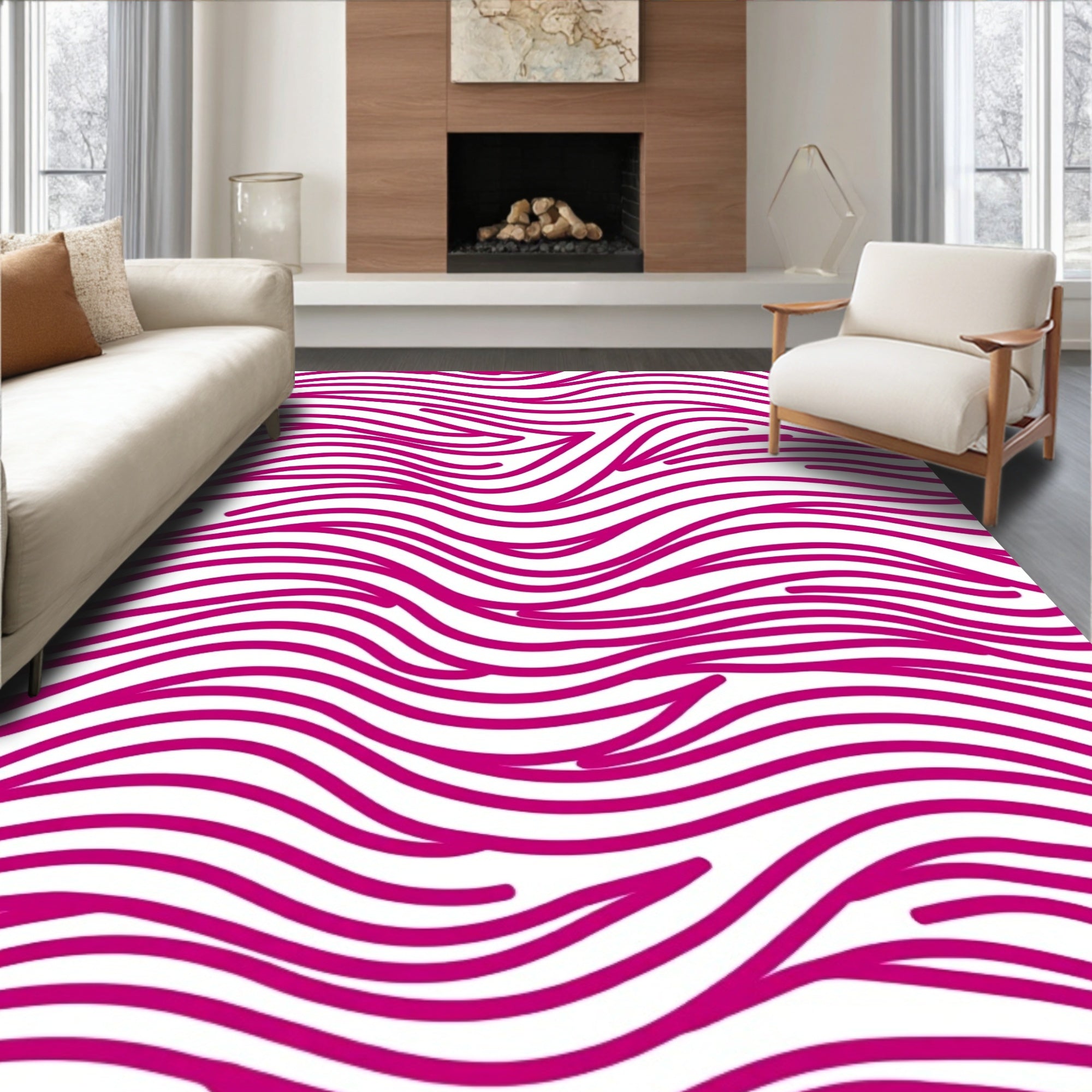 Vibrant Pink Wavy Stripes Pattern Rug