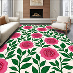 Pink Rose Botanical Pattern Rug