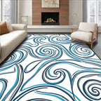Bold Blue Swirl Wave Pattern Rug