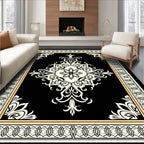 Classic Black Cream Scrollwork Floral Rug