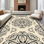 Classic Floral Mandala Black and Tan Design Rug