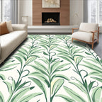 Vertical Green Leaf Botanical Pattern Rug