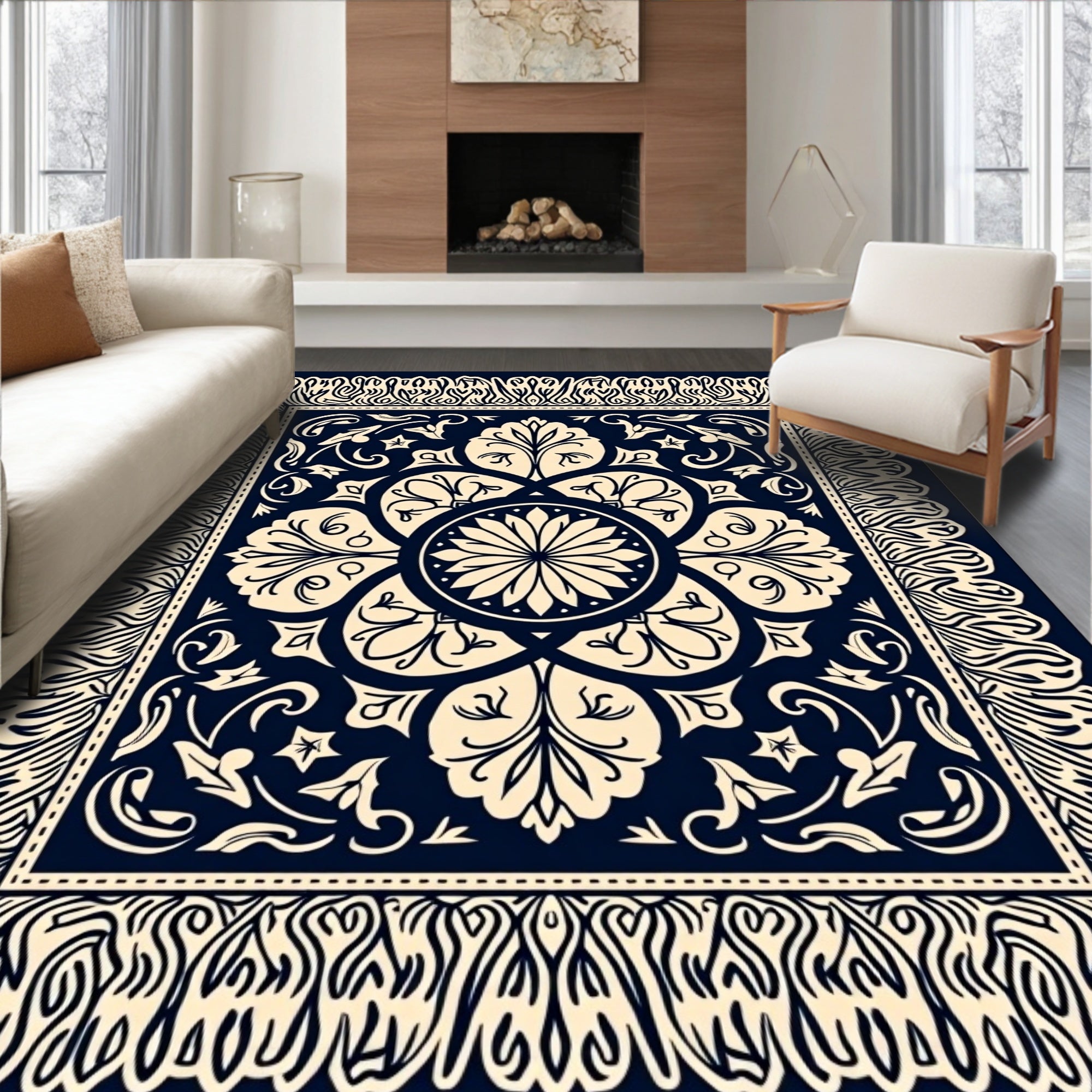 Intricate Floral Medallion Patterned Rug
