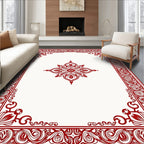 Elegant Red Floral Scrollwork Pattern Rug