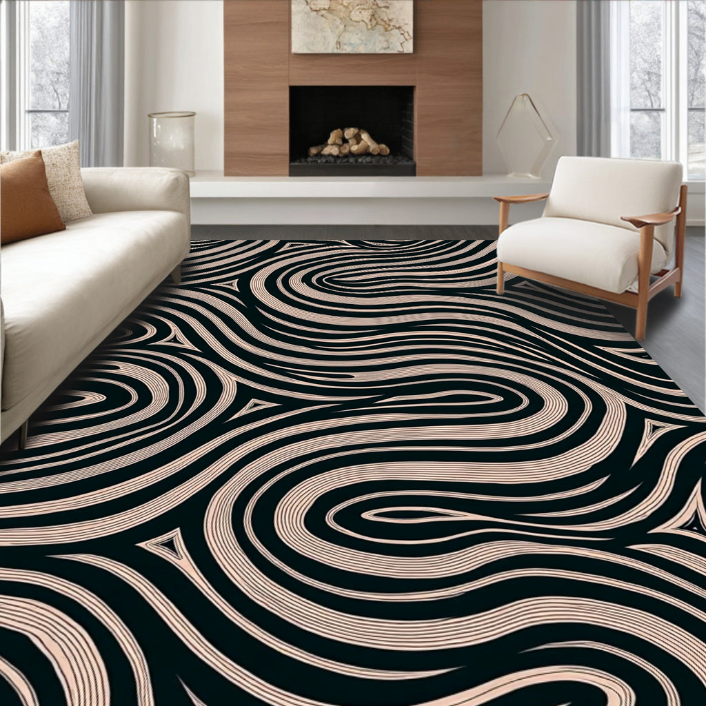 Dark Flowing Abstract Lines Design Rug