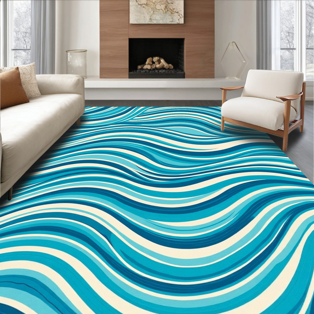 Ocean Blue Wavy Lines Rug