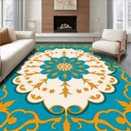 Turquoise Floral Medallion Swirl Pattern Rug