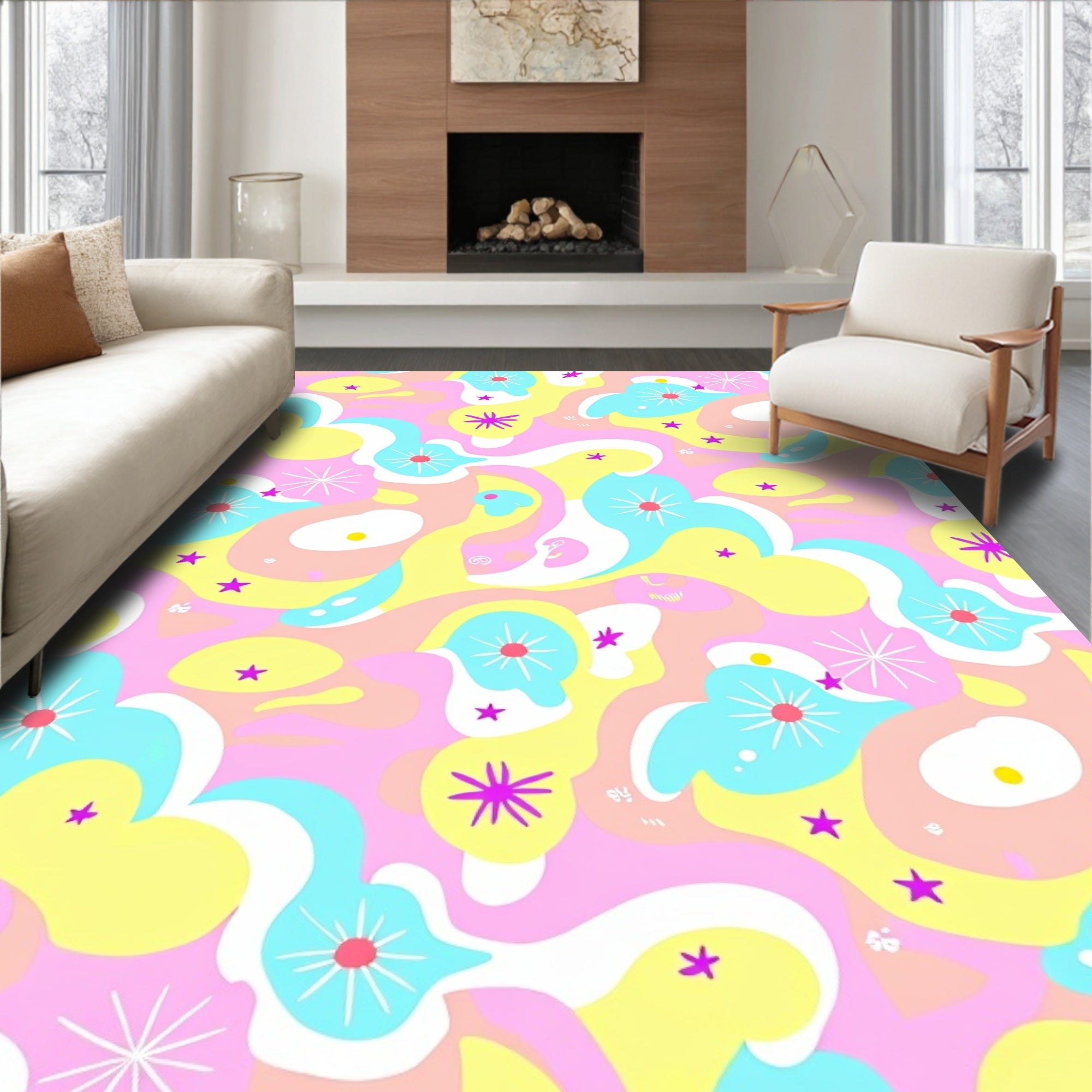 Playful Pastel Abstract Shapes Rug