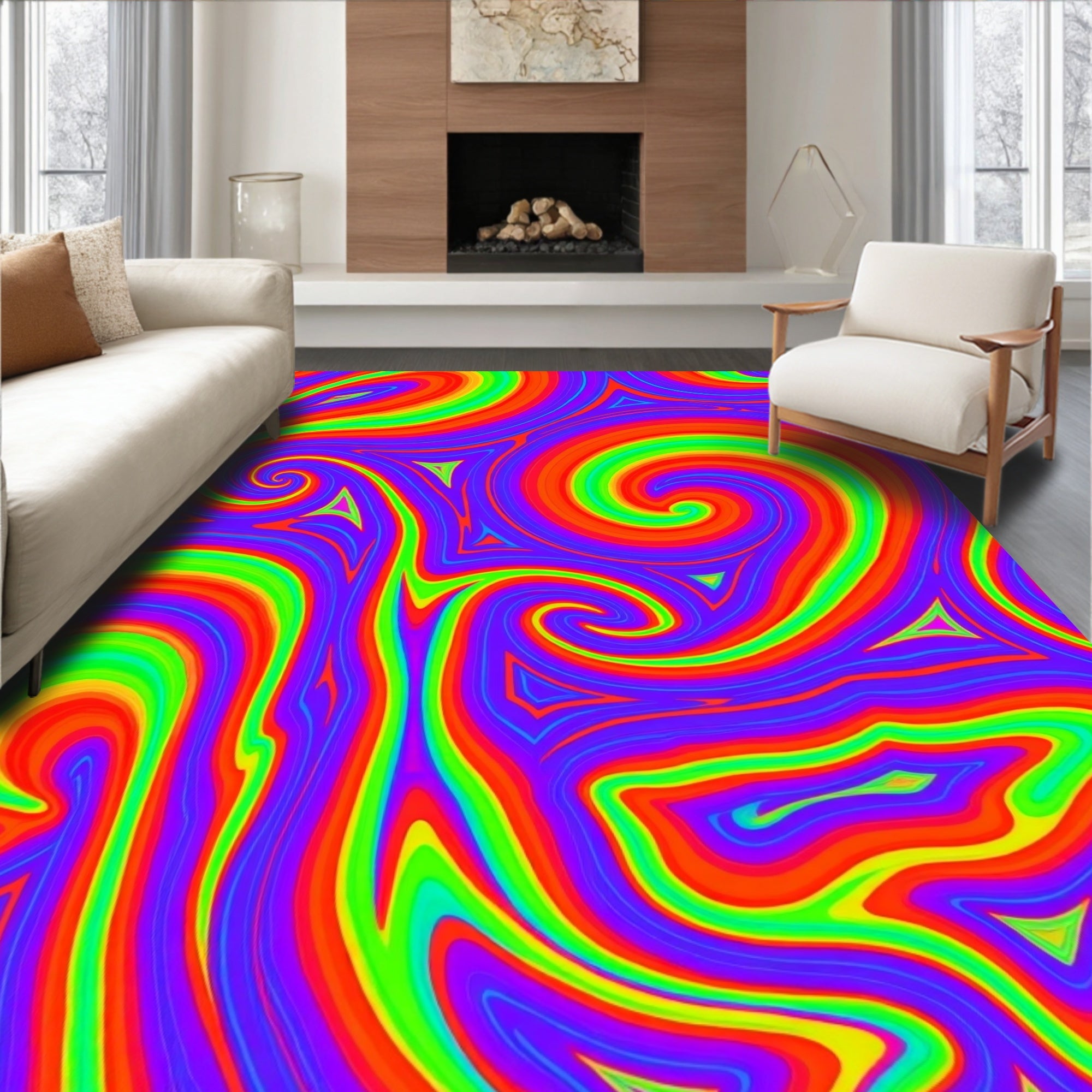 Vivid Swirl Rainbow Pattern Design Rug