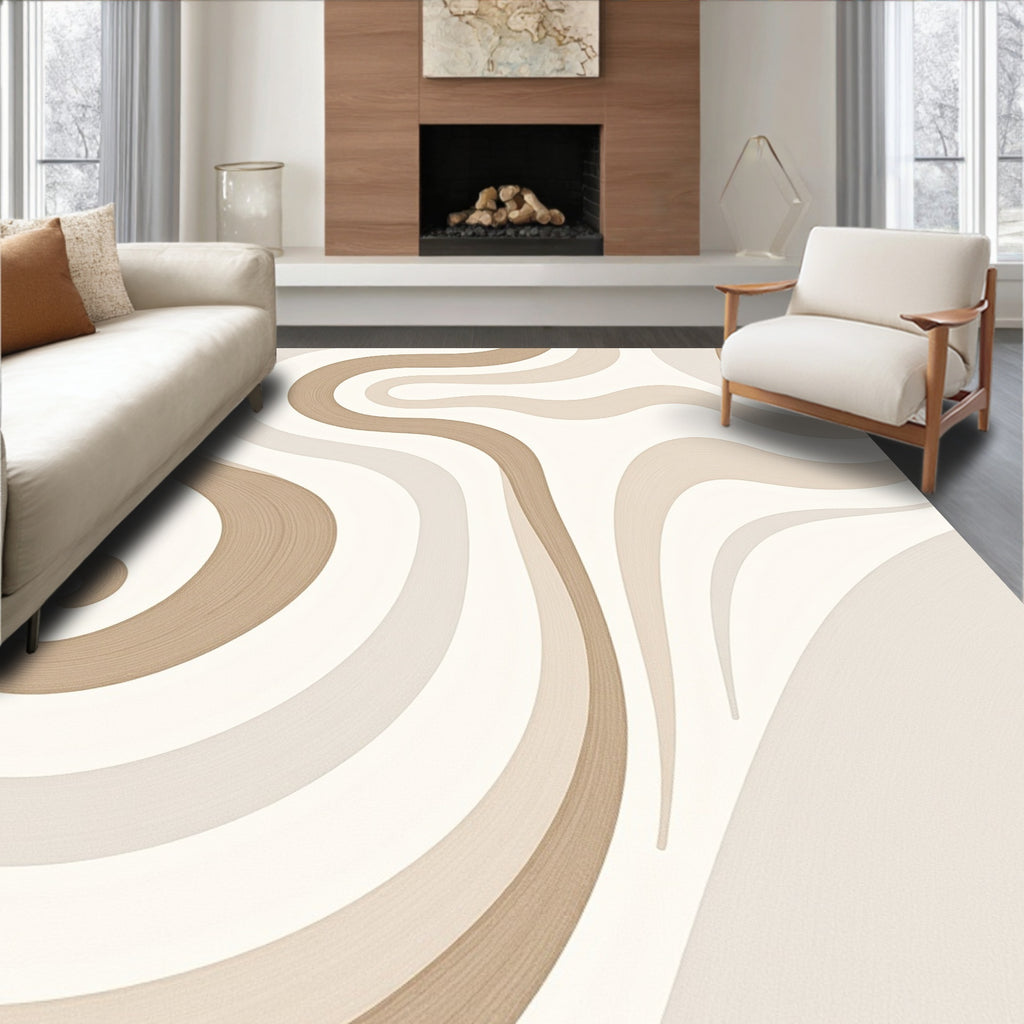 Beige Swirl Pattern Design Rug