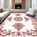 Elaborate Floral Scrollwork Red Design Rug
