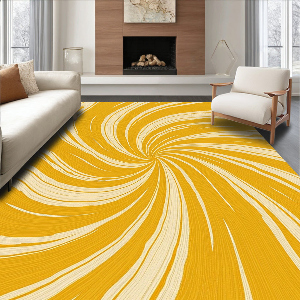 Golden Swirl Abstract Pattern Rug