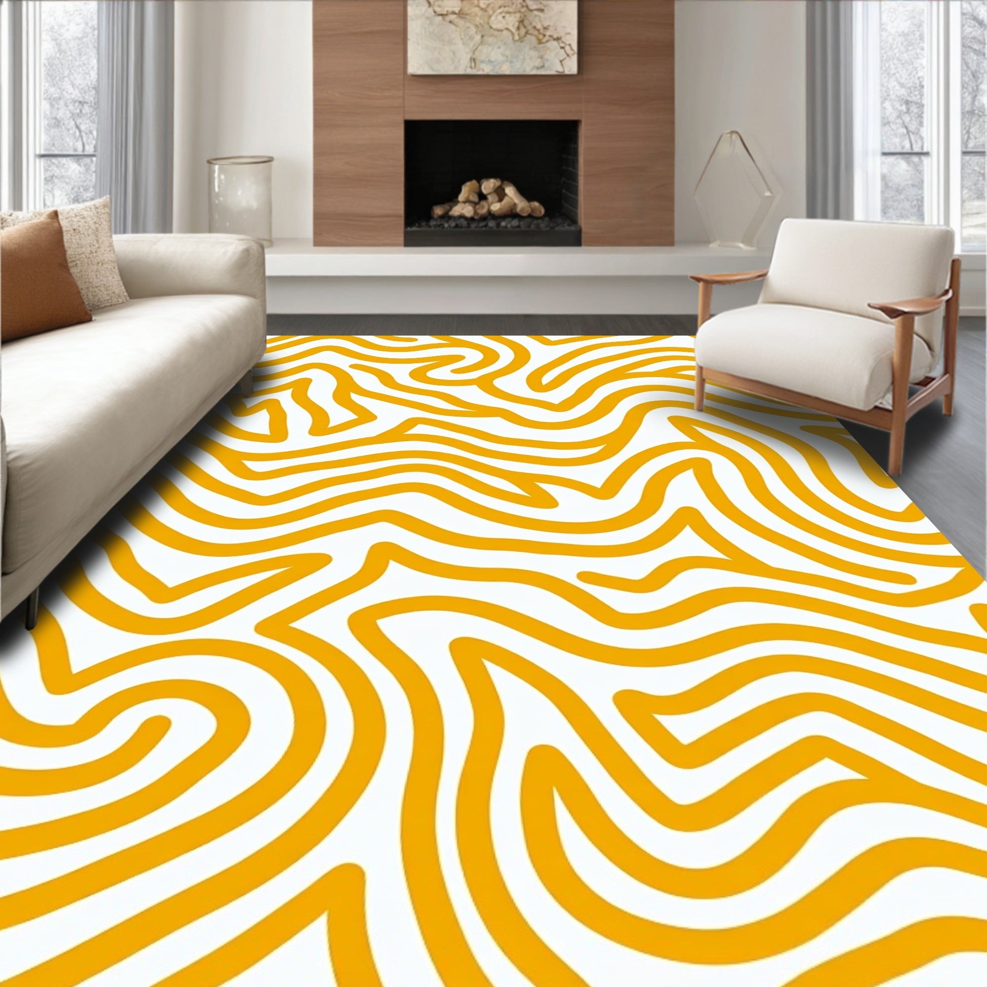 Bold Yellow Wavy Lines Rug
