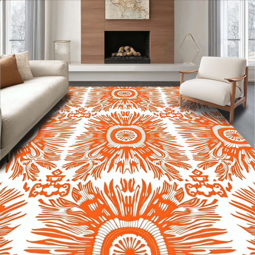 Vibrant Sunburst Style Pattern Rug