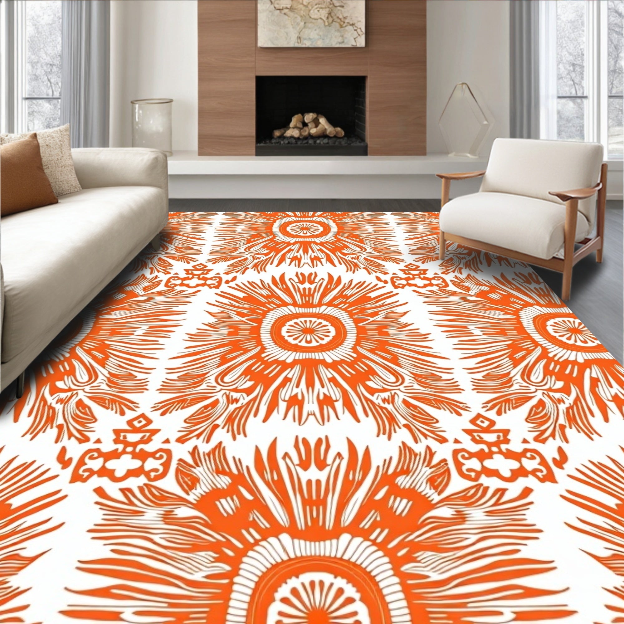 Vibrant Sunburst Style Pattern Rug