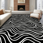 Black White Flowing Lines Pattern Rug