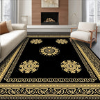 Black Gold Ornate Floral Motif Rug