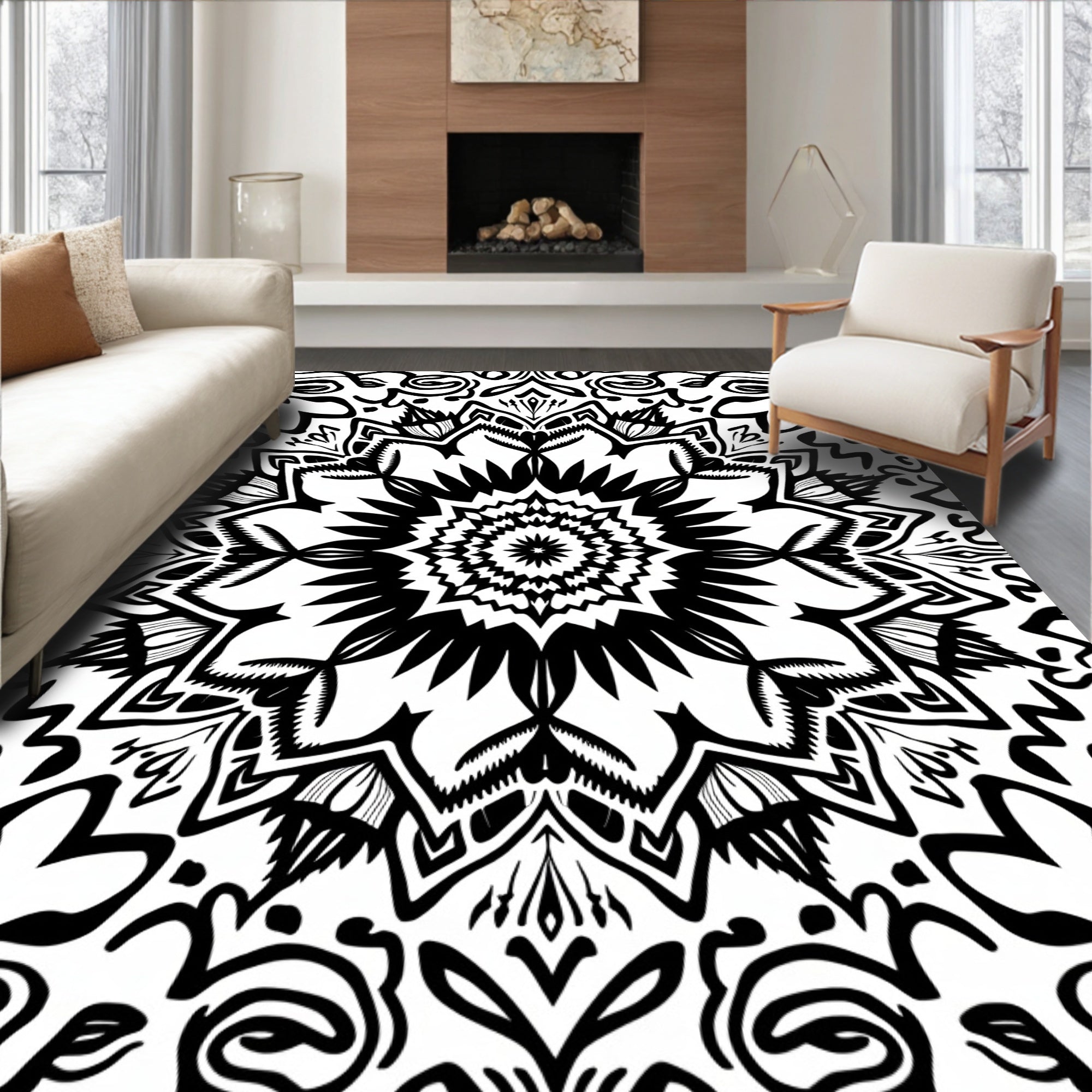 Geometric Floral Mandala Graphic Design Rug