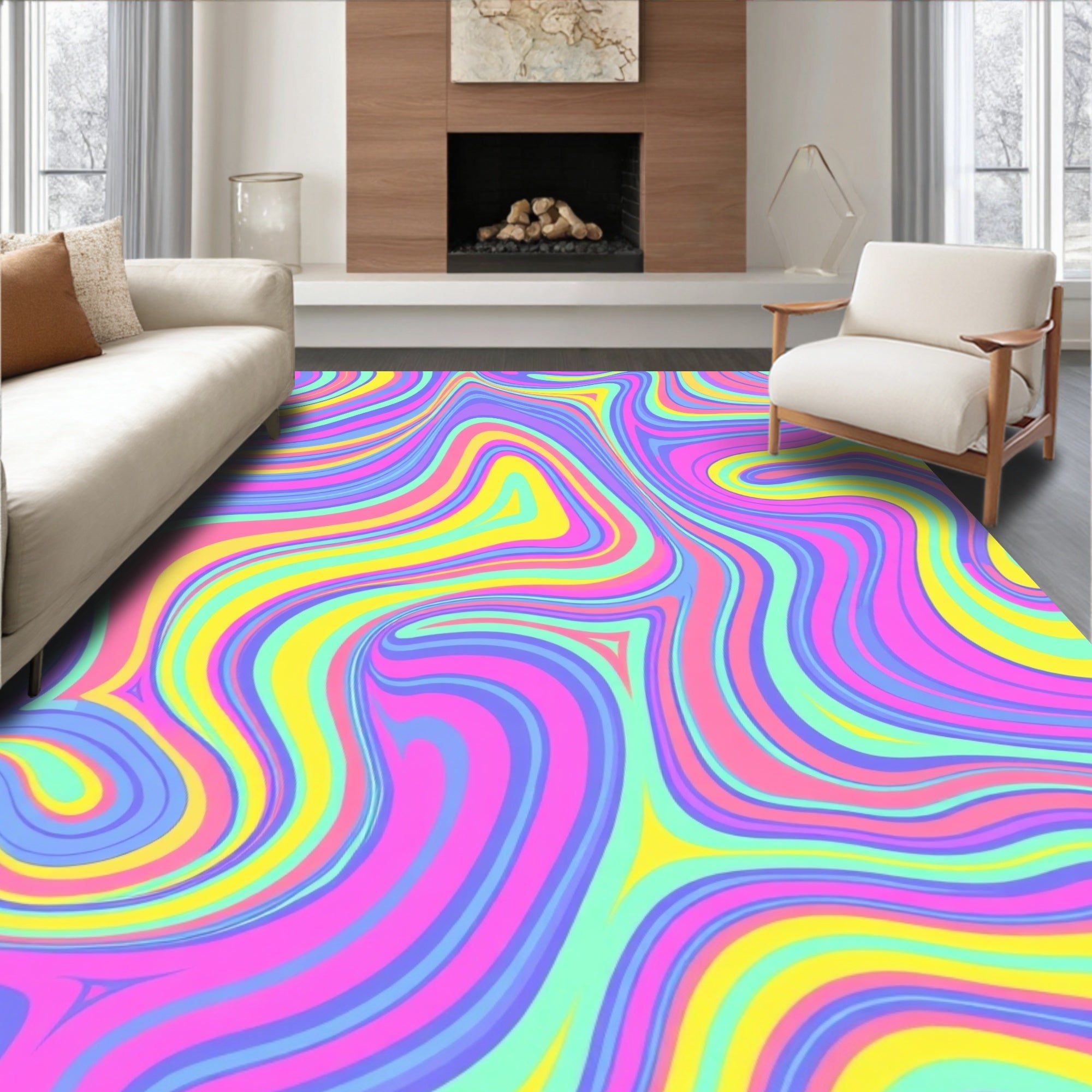 Pastel Swirl Patterned Rug