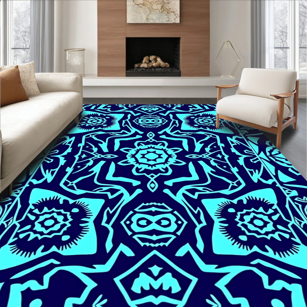 Bold Blue Intricate Tribal Design Rug