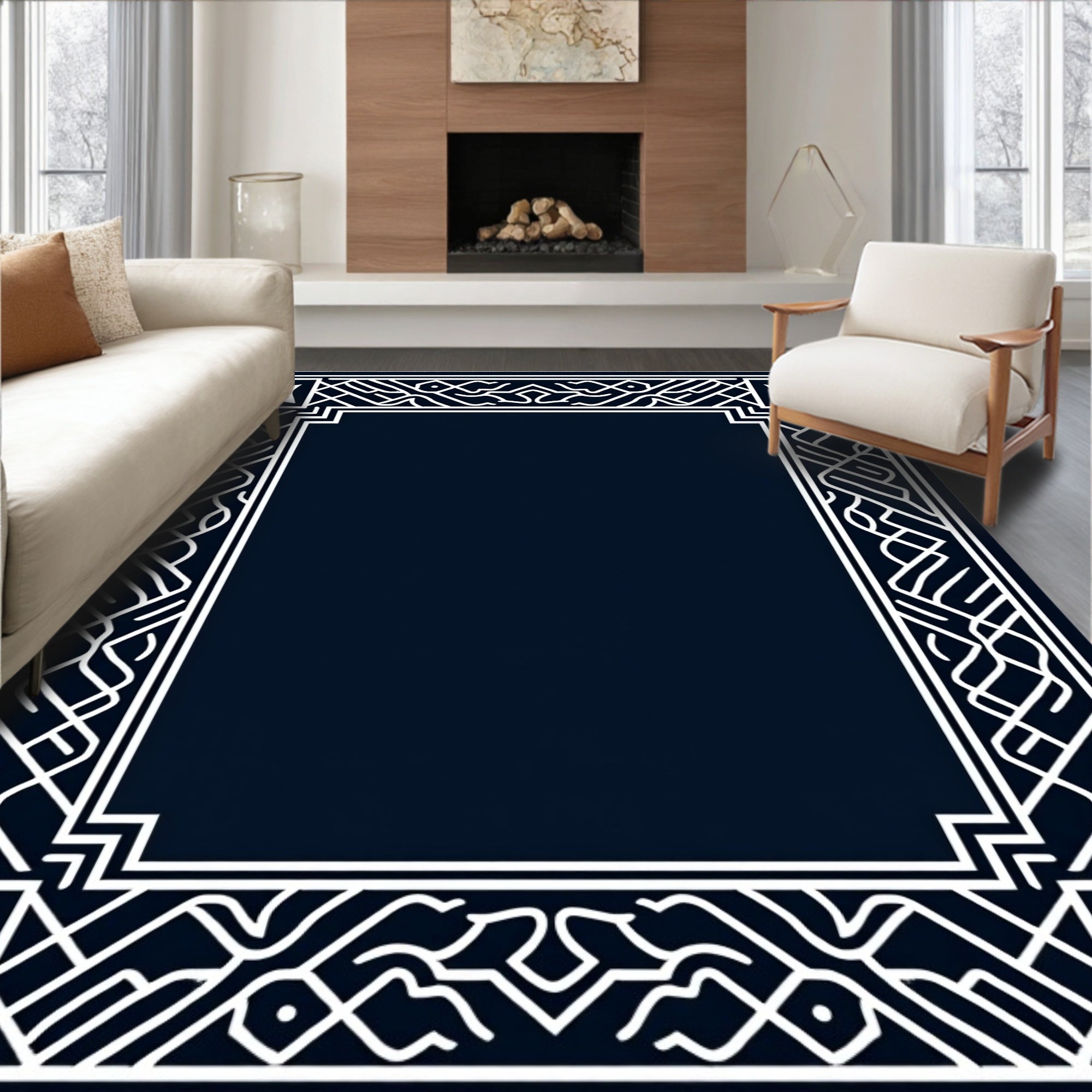 Geometric Art Deco Border Design Rug