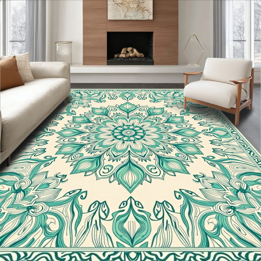 Emerald Mandala Floral Pattern Rug