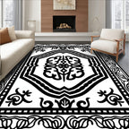 Bold Black White Ornamental Symmetry Rug