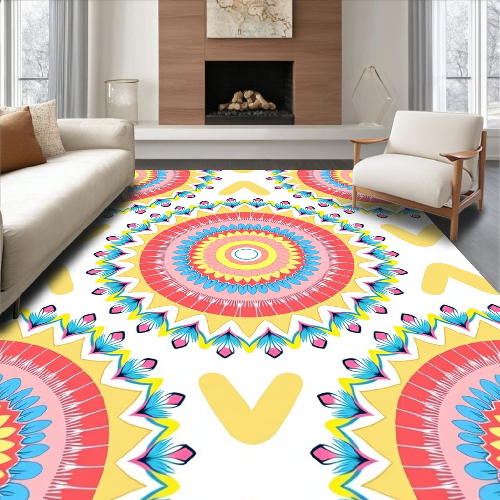 Vibrant Floral Sunburst Design Rug