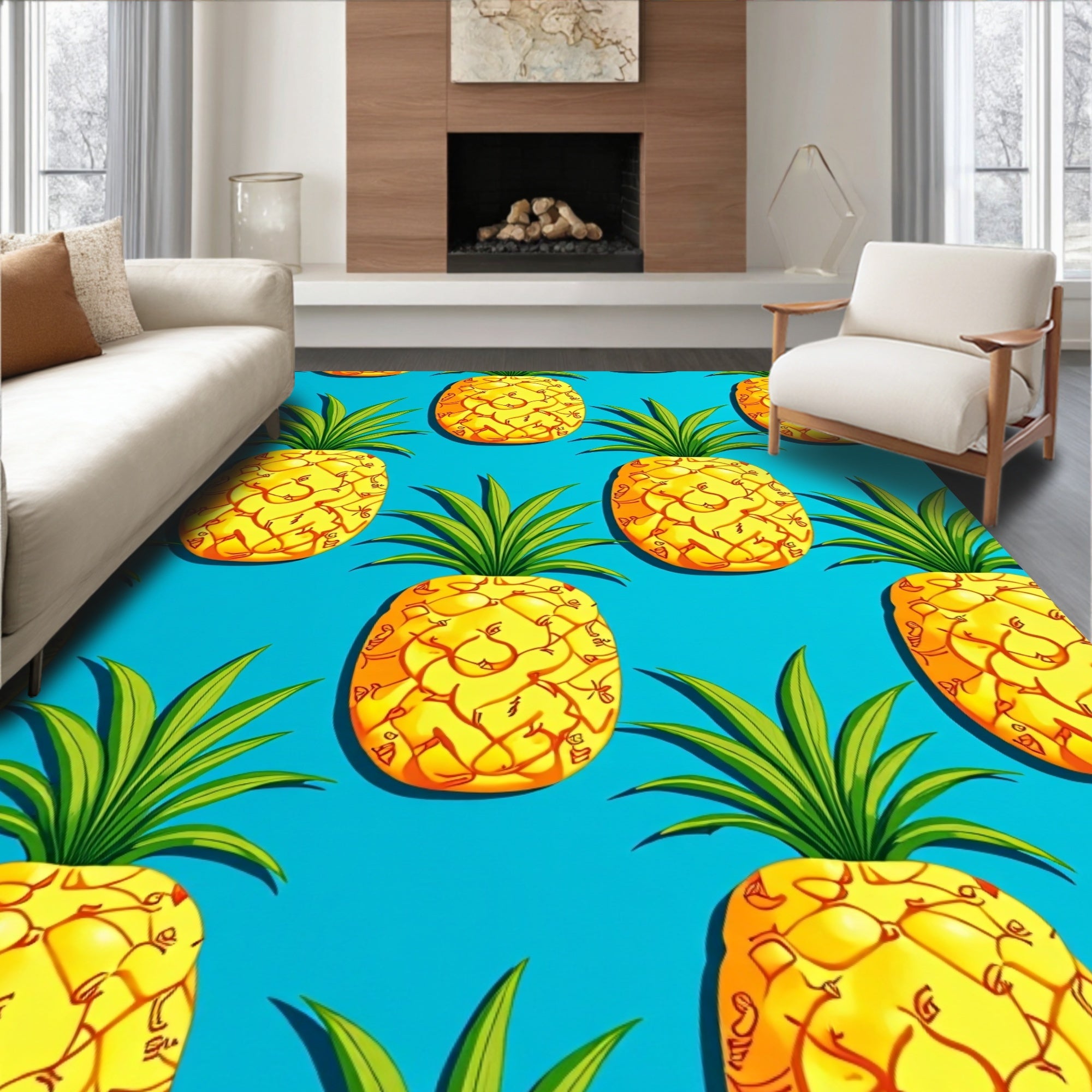 Tropical Yellow Pineapple Pattern Rug