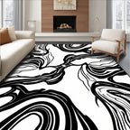 Bold Swirling Black and White Pattern Rug
