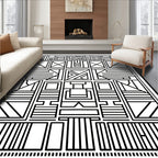 Abstract Geometric Black White Design Rug