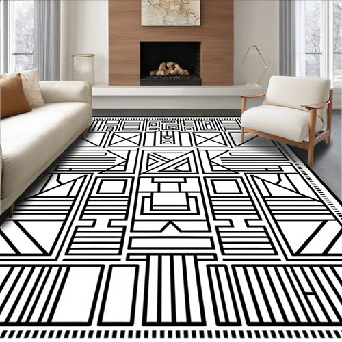Abstract Geometric Black White Design Rug